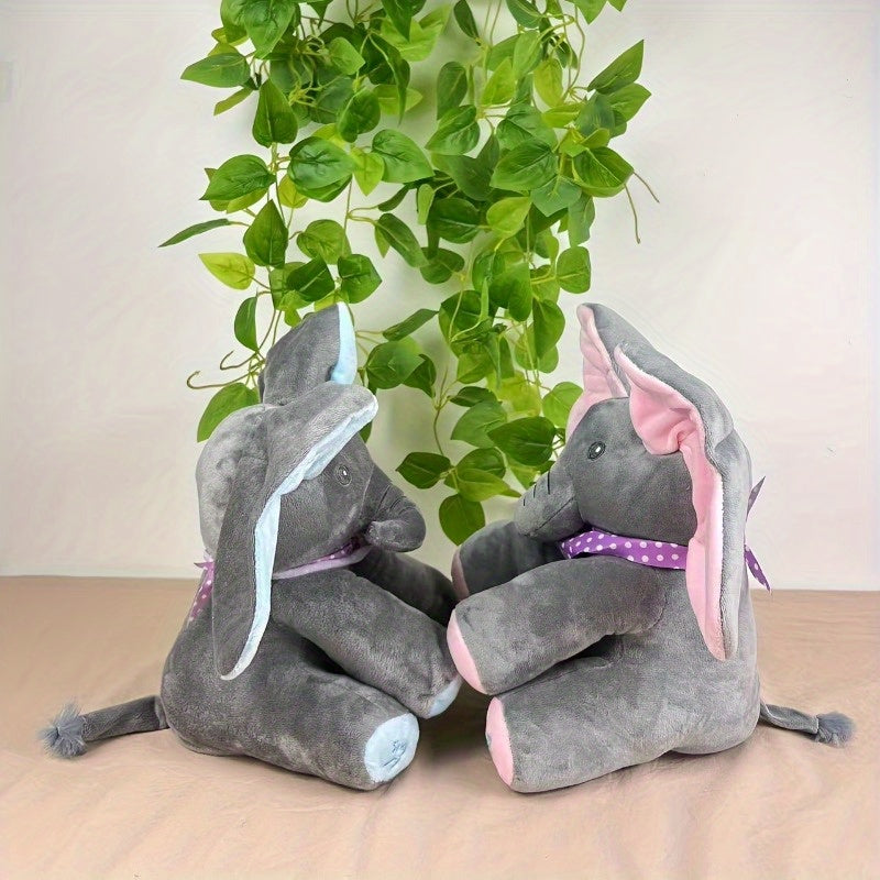 Ярко-розовая и синяя интерактивная игрушка-слон с игрой в прятки. Эта поющая музыкальная кукла-медведь предназначена для девочек старше 6 лет. Работает от батареек (батарейки AA в комплект не входят).