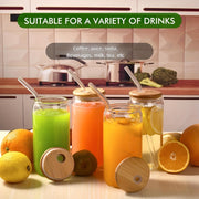 Set of 4 18.6oz Gradient Color Mason Jar Cups with Bamboo Lids Glass Straws and Cleaning Brush