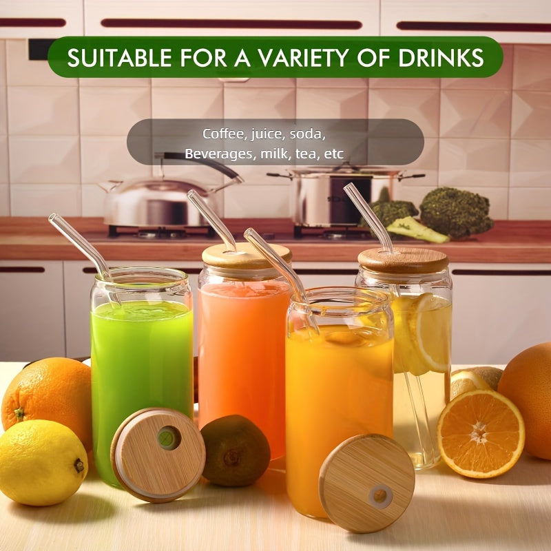 Set of 4 18.6oz Gradient Color Mason Jar Cups with Bamboo Lids Glass Straws and Cleaning Brush