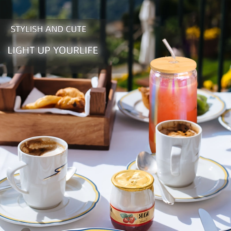 Set of 4 18.6oz Gradient Color Mason Jar Cups with Bamboo Lids Glass Straws and Cleaning Brush