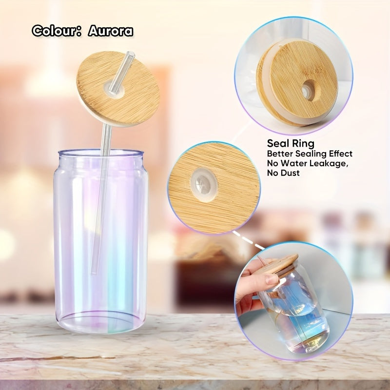Set of 4 18.6oz Gradient Color Mason Jar Cups with Bamboo Lids Glass Straws and Cleaning Brush