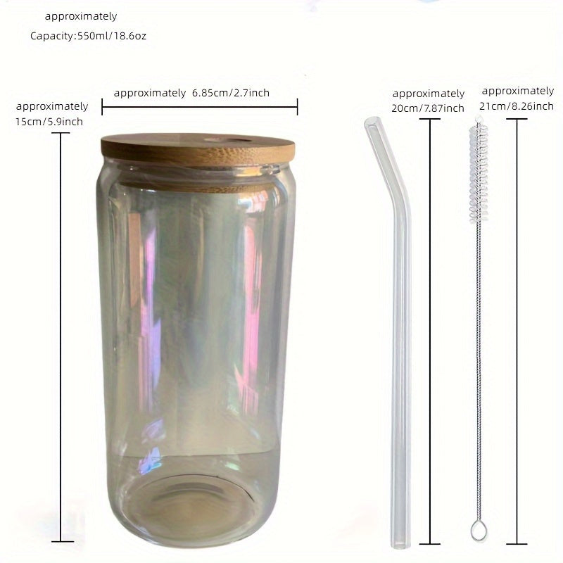 Set of 4 18.6oz Gradient Color Mason Jar Cups with Bamboo Lids Glass Straws and Cleaning Brush