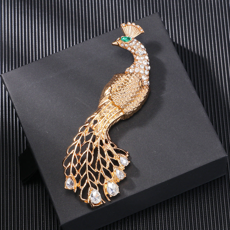 Antique Peacock Brooch Pin Rhinestone Animal Shaped Emblem Jewelry Accessory