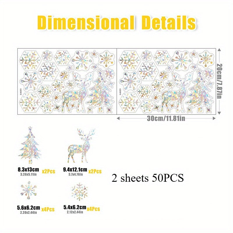 Christmas Window Clings Prismatic Vinyl Snowflakes Reindeer Trees Holiday Decor