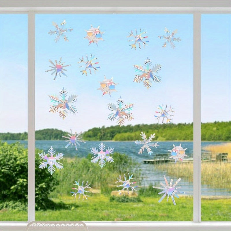 Christmas Window Clings Prismatic Vinyl Snowflakes Reindeer Trees Holiday Decor