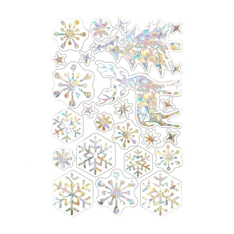 Christmas Window Clings Prismatic Vinyl Snowflakes Reindeer Trees Holiday Decor