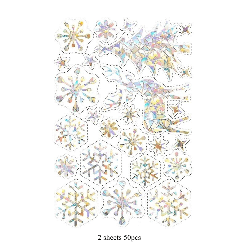 Christmas Window Clings Prismatic Vinyl Snowflakes Reindeer Trees Holiday Decor