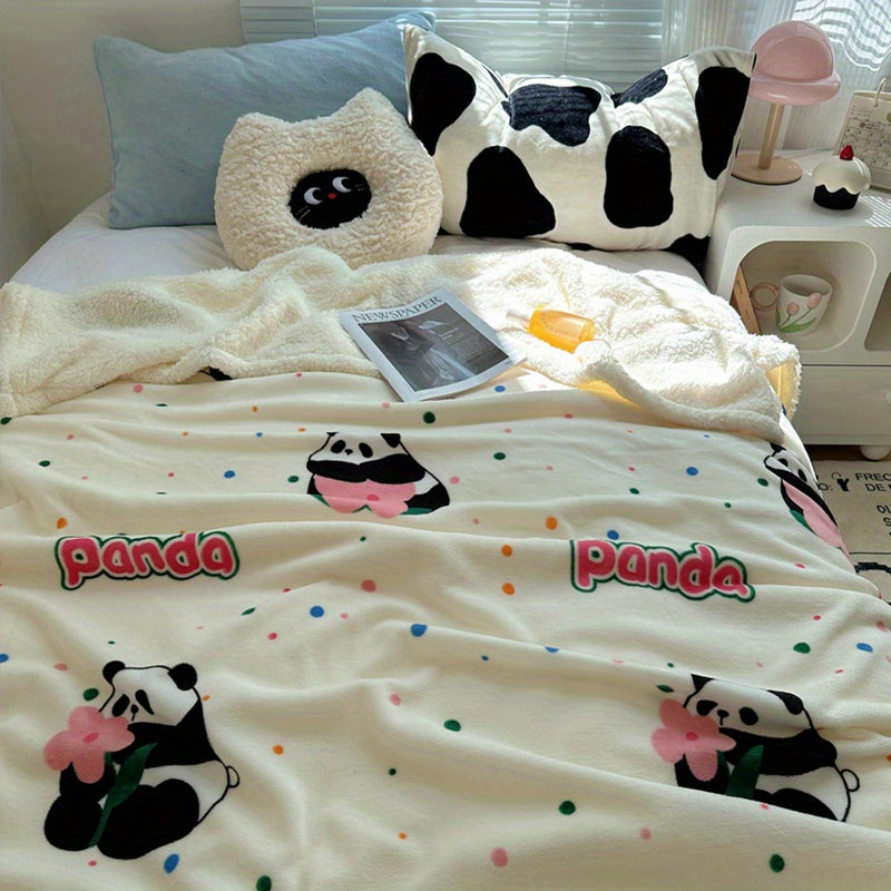 Plush Panda Print Milk Velvet Throw Blanket for Couch Sofa Travel
