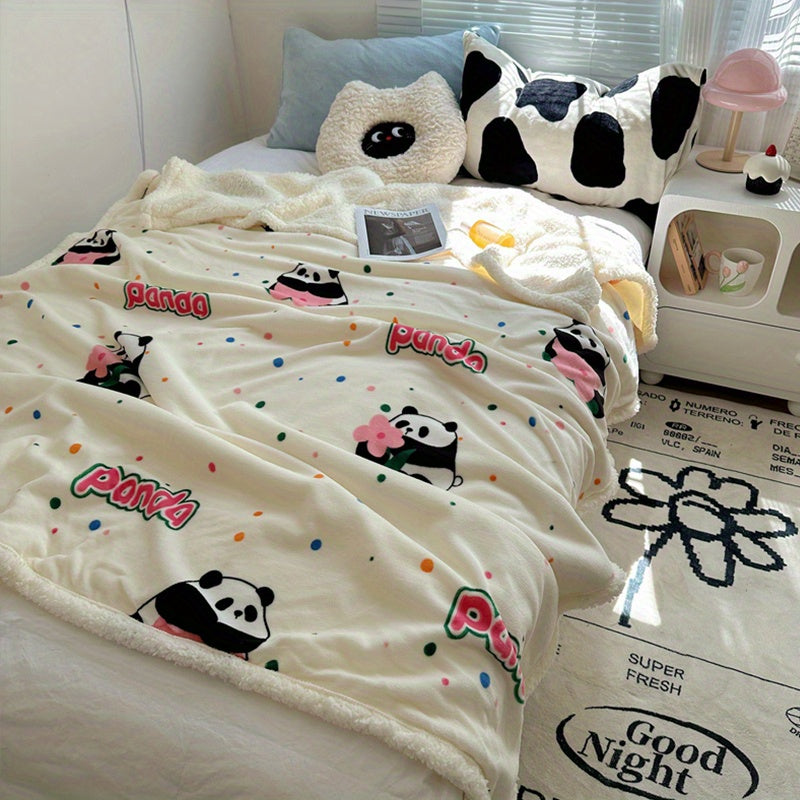 Plush Panda Print Milk Velvet Throw Blanket for Couch Sofa Travel