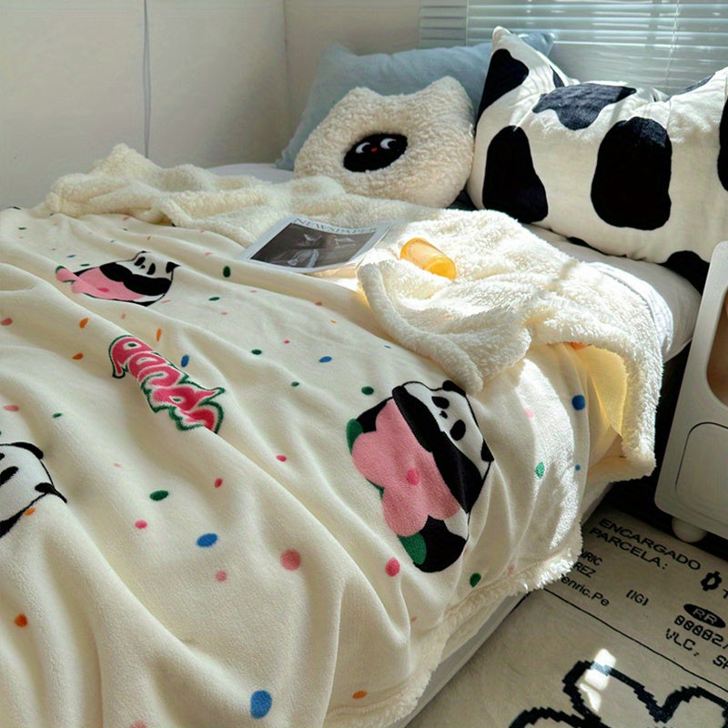 Plush Panda Print Milk Velvet Throw Blanket for Couch Sofa Travel