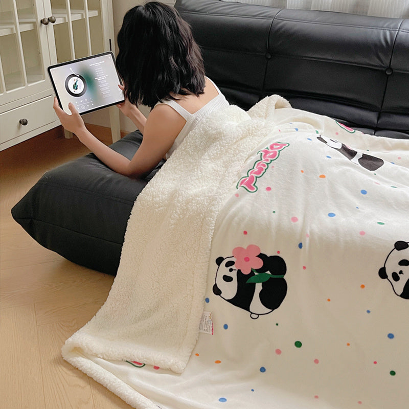 Plush Panda Print Milk Velvet Throw Blanket for Couch Sofa Travel