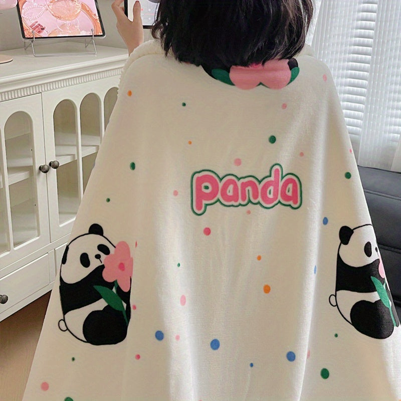 Plush Panda Print Milk Velvet Throw Blanket for Couch Sofa Travel