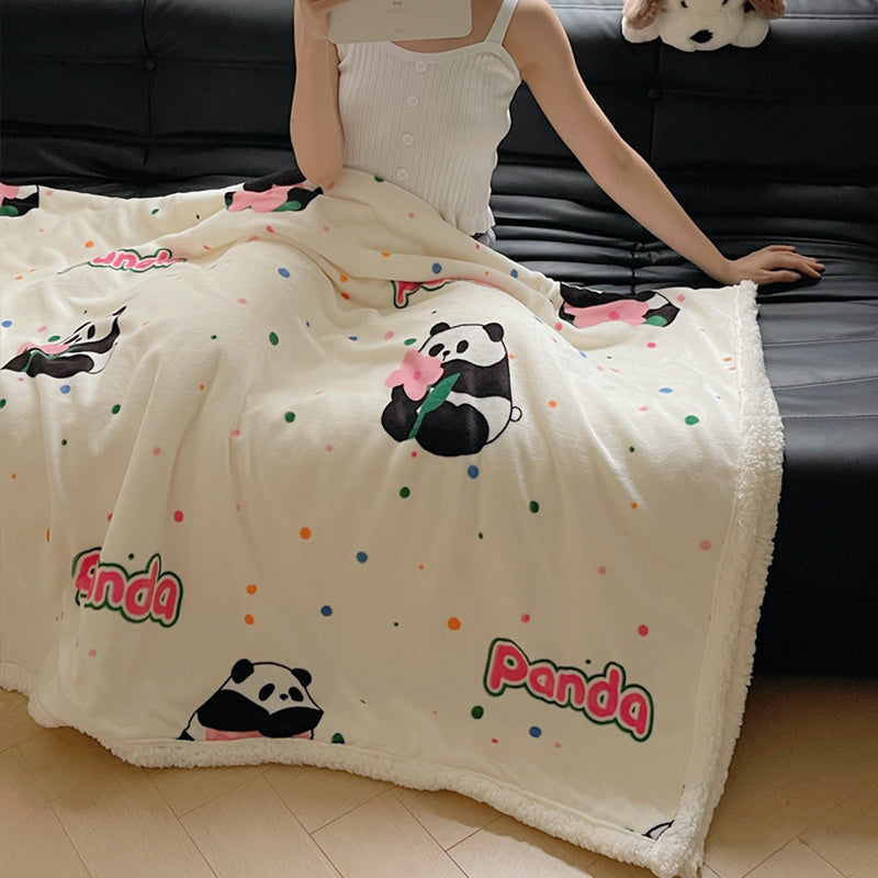 Plush Panda Print Milk Velvet Throw Blanket for Couch Sofa Travel
