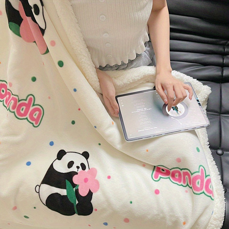 Plush Panda Print Milk Velvet Throw Blanket for Couch Sofa Travel