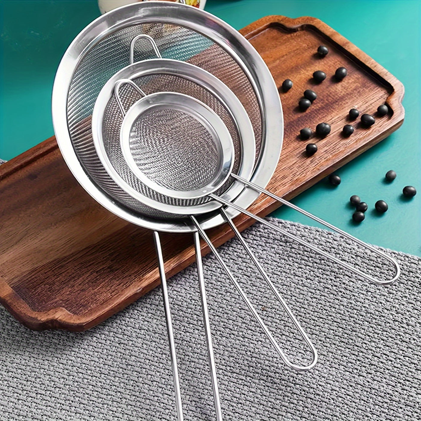 Juego de 3 coladores de acero inoxidable con malla fina para cocinar y hornear