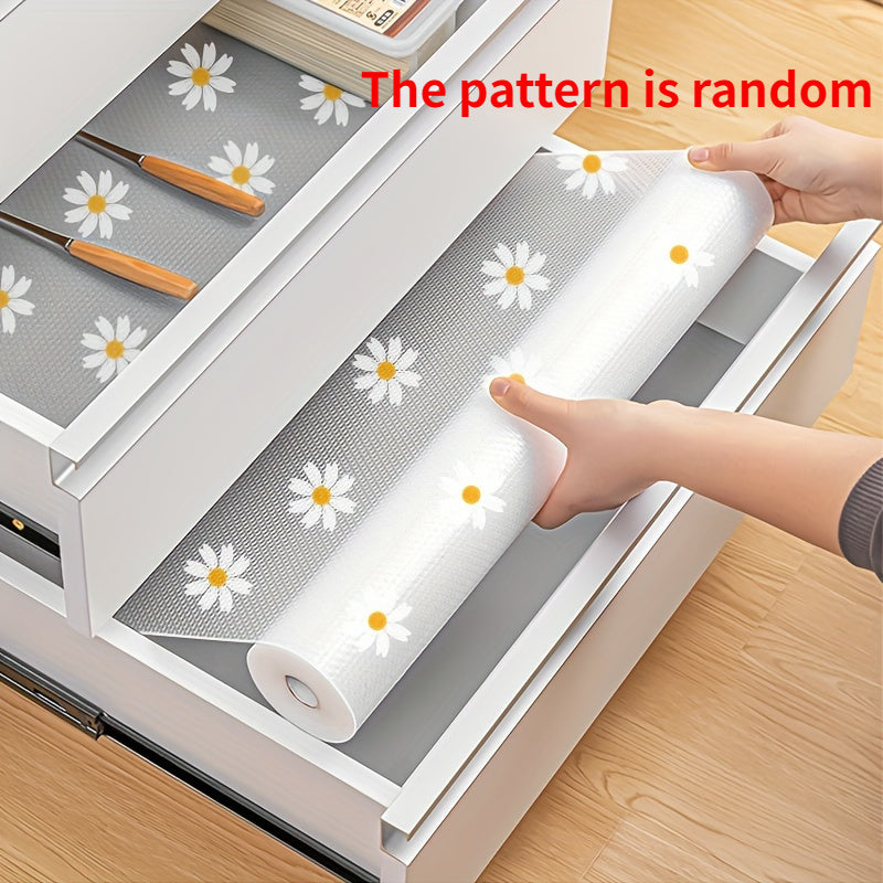 Пластиковая подложка для полки с дизайном ромашки для кухонного холодильника, ящик, нескользящая, 1 рулон