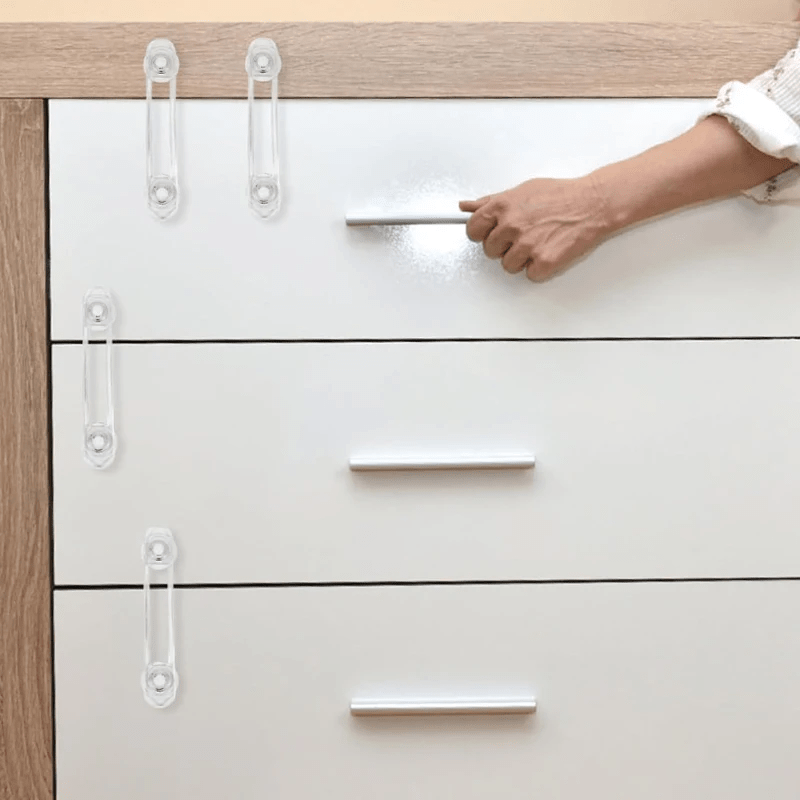 Set of 4 Child Safety Locks with Transparent Anti-Opening Soft Straps for Drawers and Refrigerators