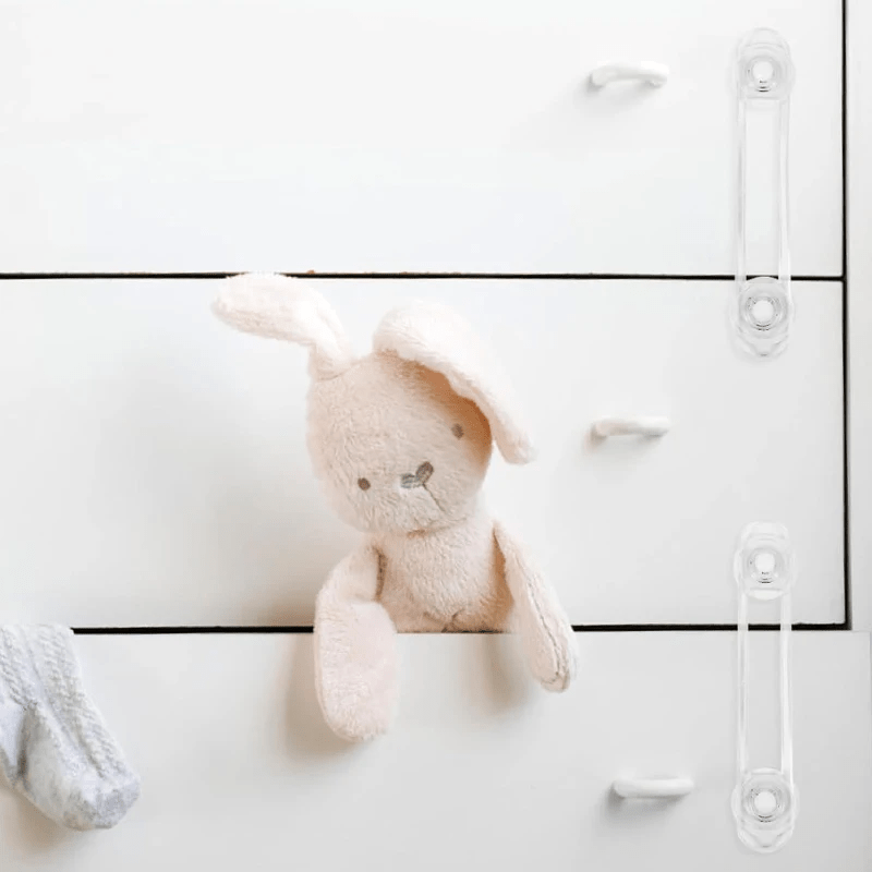 Set of 4 Child Safety Locks with Transparent Anti-Opening Soft Straps for Drawers and Refrigerators