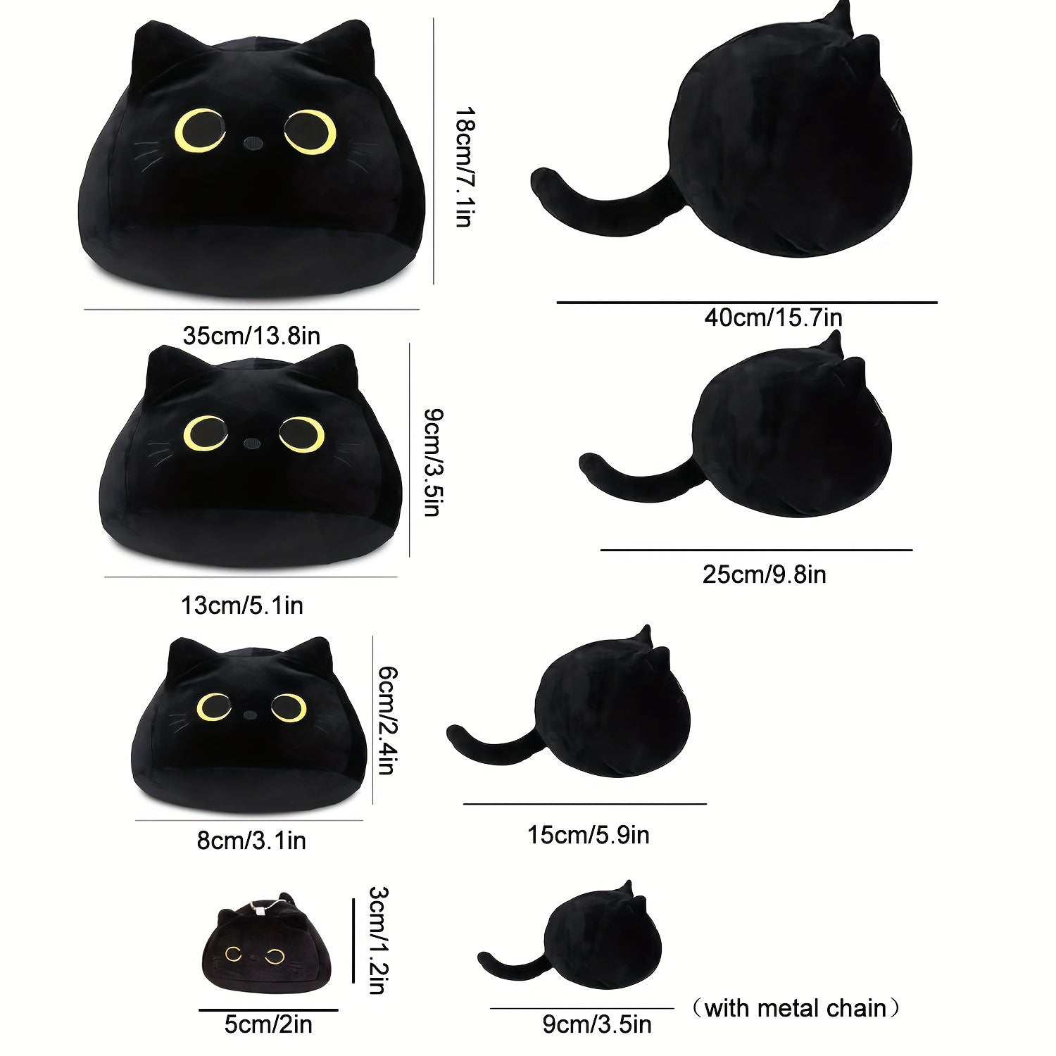 Black Cat Plush Doll in Vintage Style, 3 Sizes, Polyester, Hand Wash