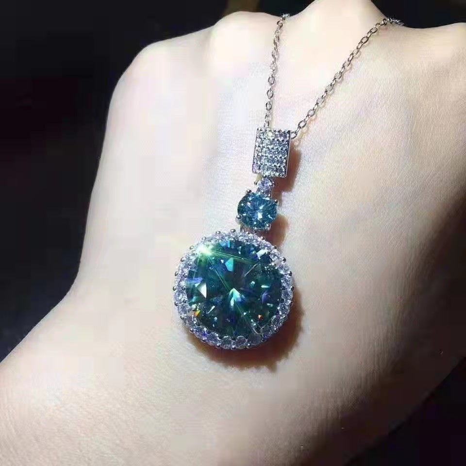 Green Moissanite Pendant Necklace 6 Carat S925 Sterling Silver Anniversary Jewelry