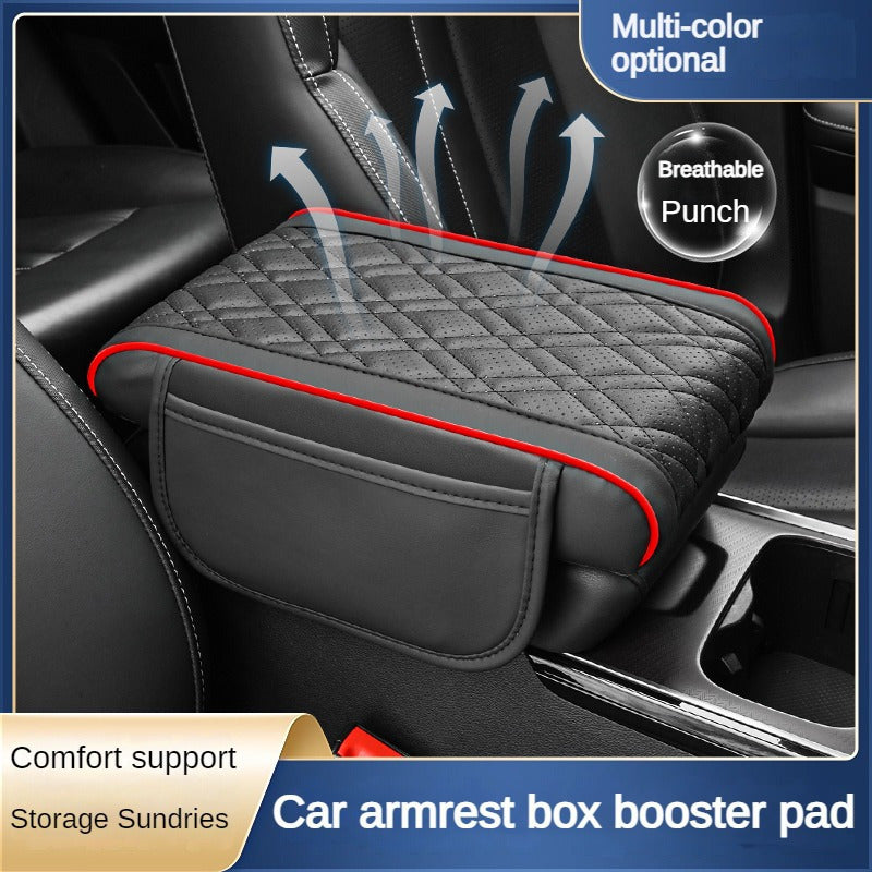 Car Armrest Cushion with Phone Holder PU Leather Ergonomic Height Adjustable