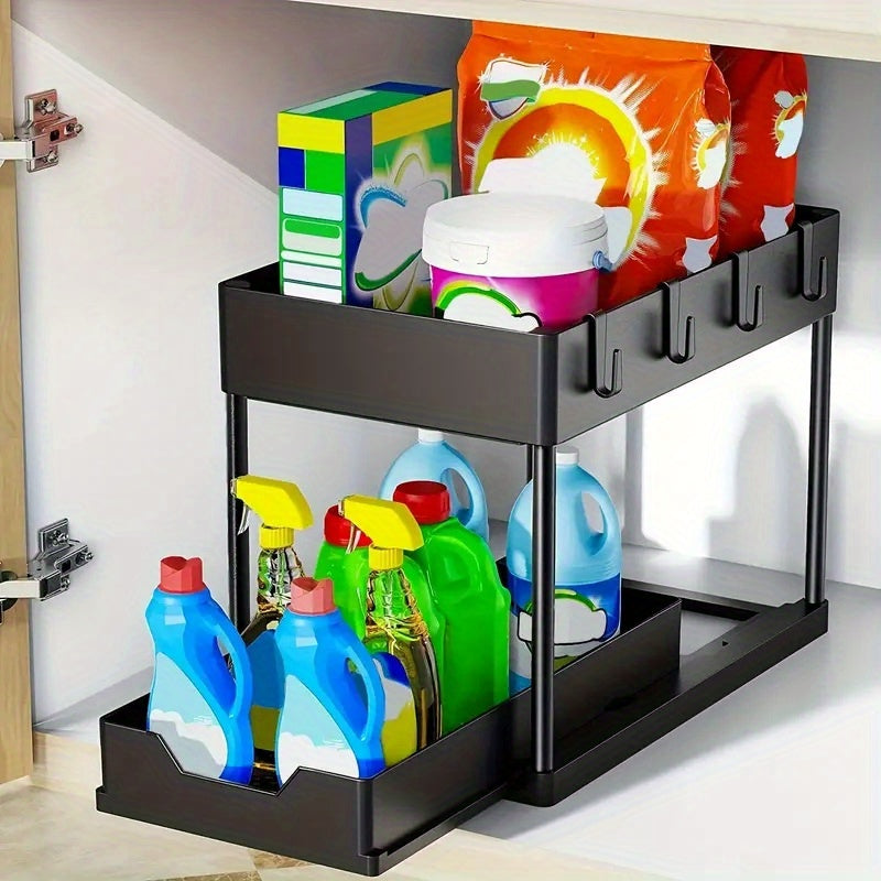 Organizador de plástico de 2 niveles con extracción moderna para almacenamiento en cocina y baño