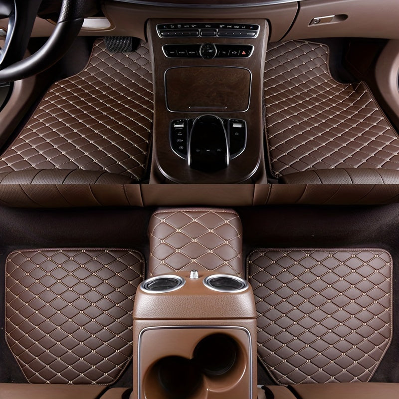 Universal Waterproof PU Leather Car Floor Mats 5 Pack Checkered Pattern