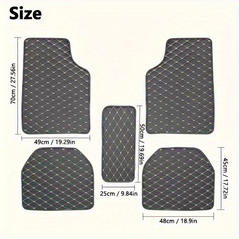 Universal Waterproof PU Leather Car Floor Mats 5 Pack Checkered Pattern