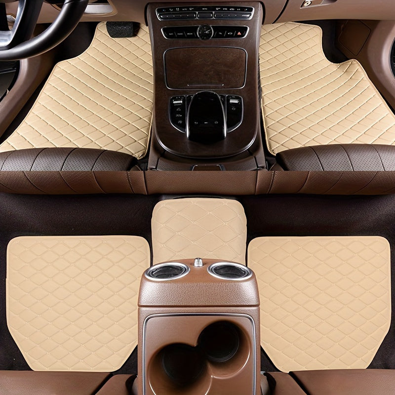 Universal Waterproof PU Leather Car Floor Mats 5 Pack Checkered Pattern
