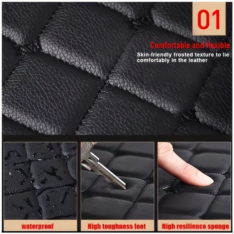 Universal Waterproof PU Leather Car Floor Mats 5 Pack Checkered Pattern