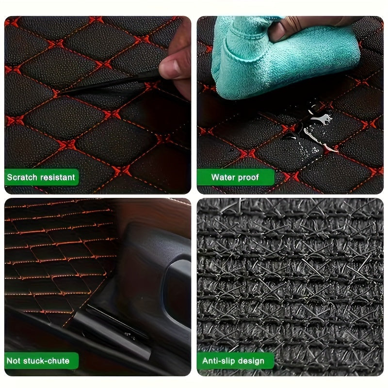 Universal Waterproof PU Leather Car Floor Mats 5 Pack Checkered Pattern