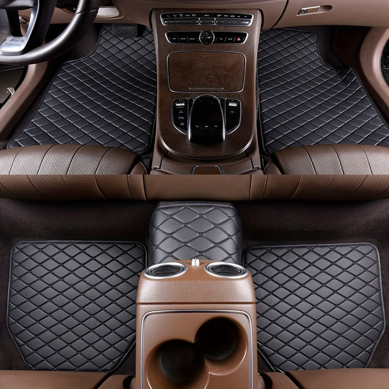 Universal Waterproof PU Leather Car Floor Mats 5 Pack Checkered Pattern
