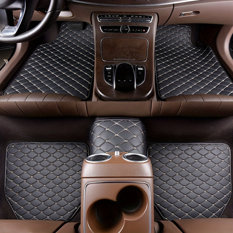 Universal Waterproof PU Leather Car Floor Mats 5 Pack Checkered Pattern