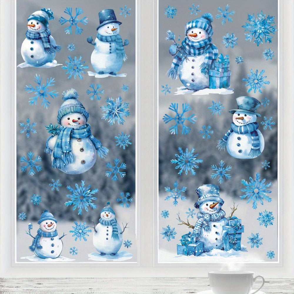Shimmery Snowman and Snowflake Window Clings 4-Pack PVC Glitter Holiday Decorations