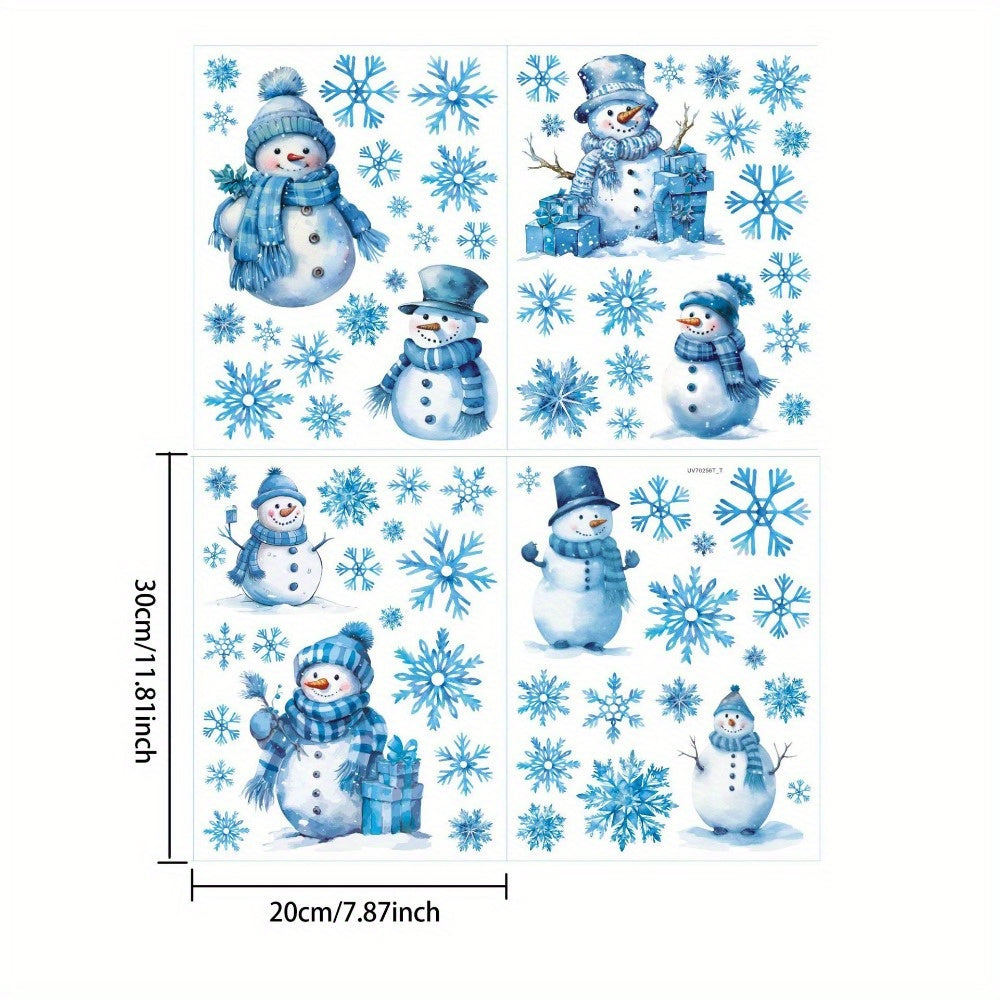 Shimmery Snowman and Snowflake Window Clings 4-Pack PVC Glitter Holiday Decorations