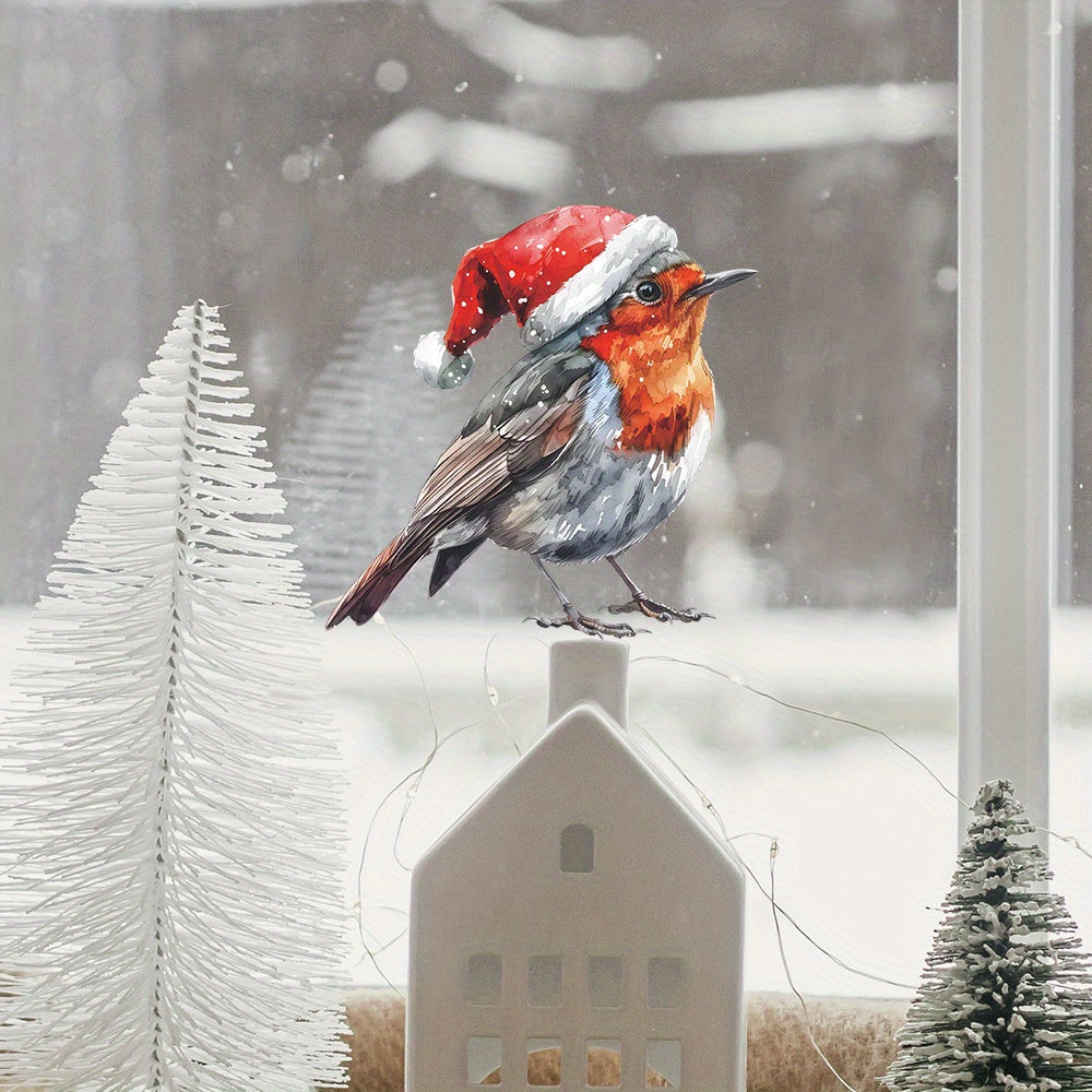 Santa Hat Bird Window Cling Static Sticker for Holiday Decor