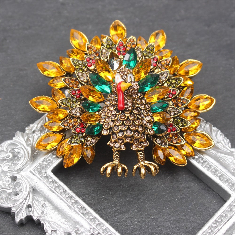 Luxury Peacock Brooch Pin Irregular Rhinestone Design for Women Men