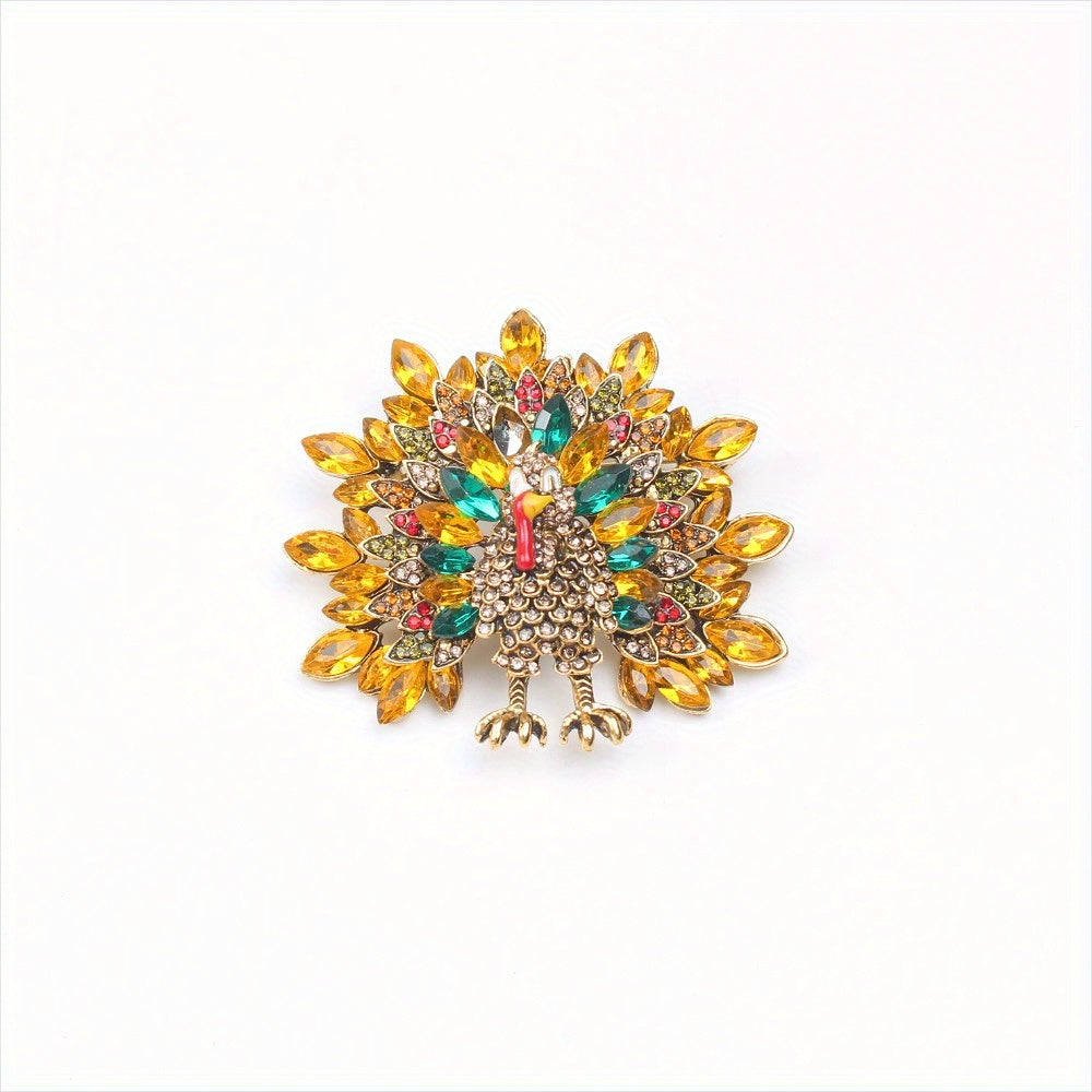 Luxury Peacock Brooch Pin Irregular Rhinestone Design for Women Men