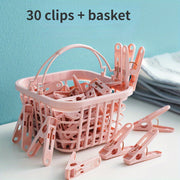 Juego de 30 pinzas de ropa de plástico a prueba de viento con cesta de almacenamiento para ropa y calcetines
