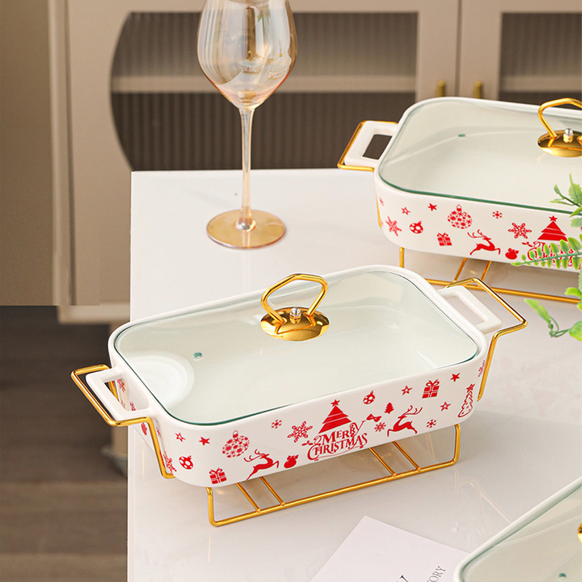 Ceramic Dinnerware Set with Christmas Designs Includes Soup Casserole Dishes