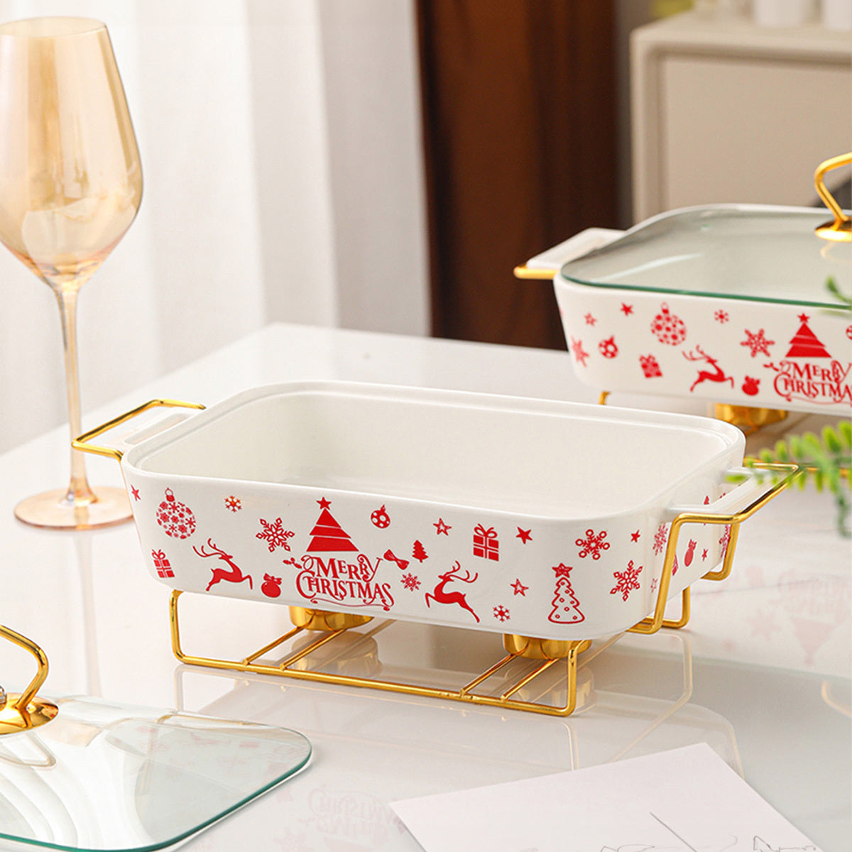 Ceramic Dinnerware Set with Christmas Designs Includes Soup Casserole Dishes