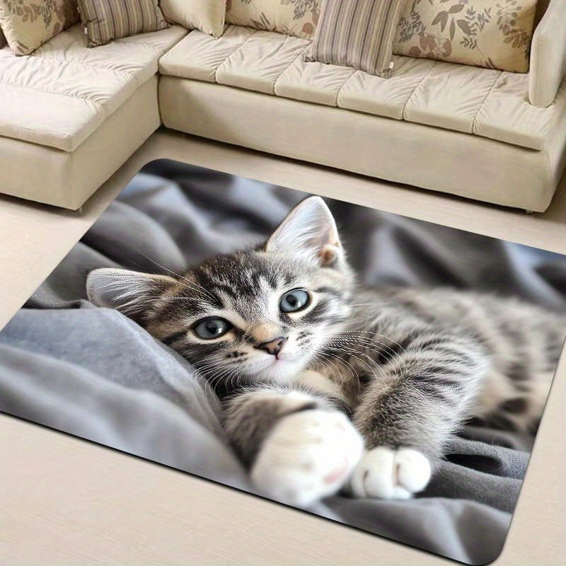 Элегантный коврик для пола с рисунком кошачьей кровати — функциональный коврик для игровой комнаты, ванной комнаты, кухни и жилых помещений — легкоочищаемый полиэстеровый коврик с противоскользящей ПВХ-основой