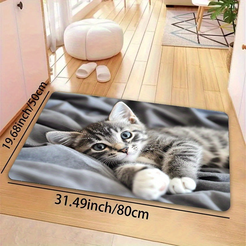 Элегантный коврик для пола с рисунком кошачьей кровати — функциональный коврик для игровой комнаты, ванной комнаты, кухни и жилых помещений — легкоочищаемый полиэстеровый коврик с противоскользящей ПВХ-основой