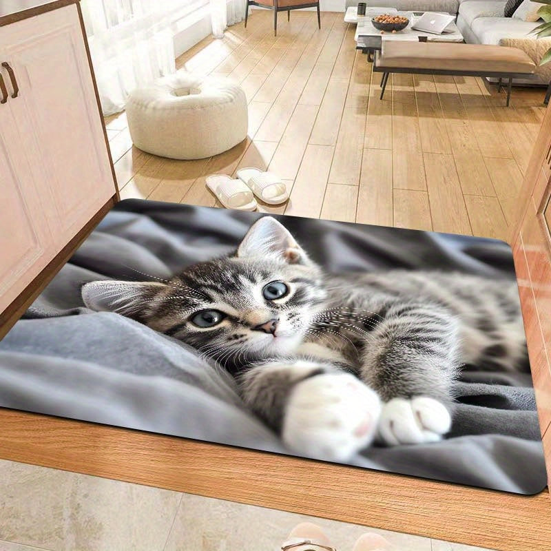 Элегантный коврик для пола с рисунком кошачьей кровати — функциональный коврик для игровой комнаты, ванной комнаты, кухни и жилых помещений — легкоочищаемый полиэстеровый коврик с противоскользящей ПВХ-основой