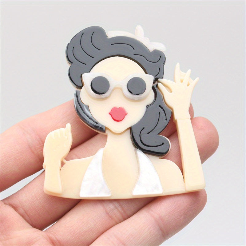 Dopamine Girl Brooch Summer Beauty Acrylic Irregular Shape Gift for Her