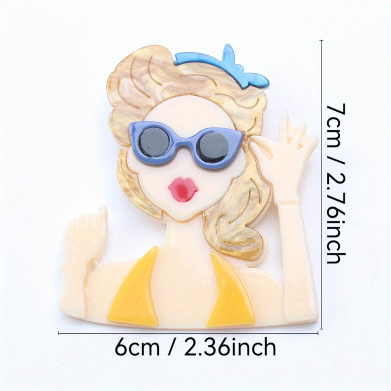 Dopamine Girl Brooch Summer Beauty Acrylic Irregular Shape Gift for Her