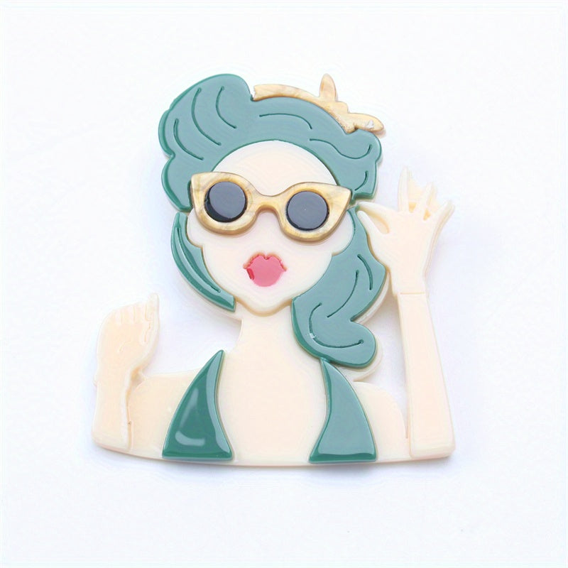 Dopamine Girl Brooch Summer Beauty Acrylic Irregular Shape Gift for Her