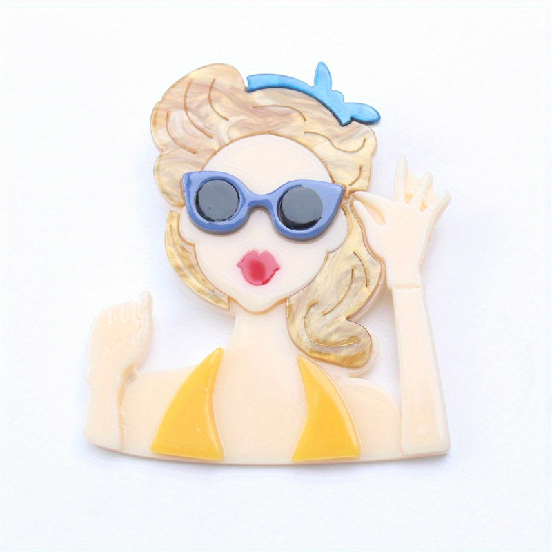Dopamine Girl Brooch Summer Beauty Acrylic Irregular Shape Gift for Her
