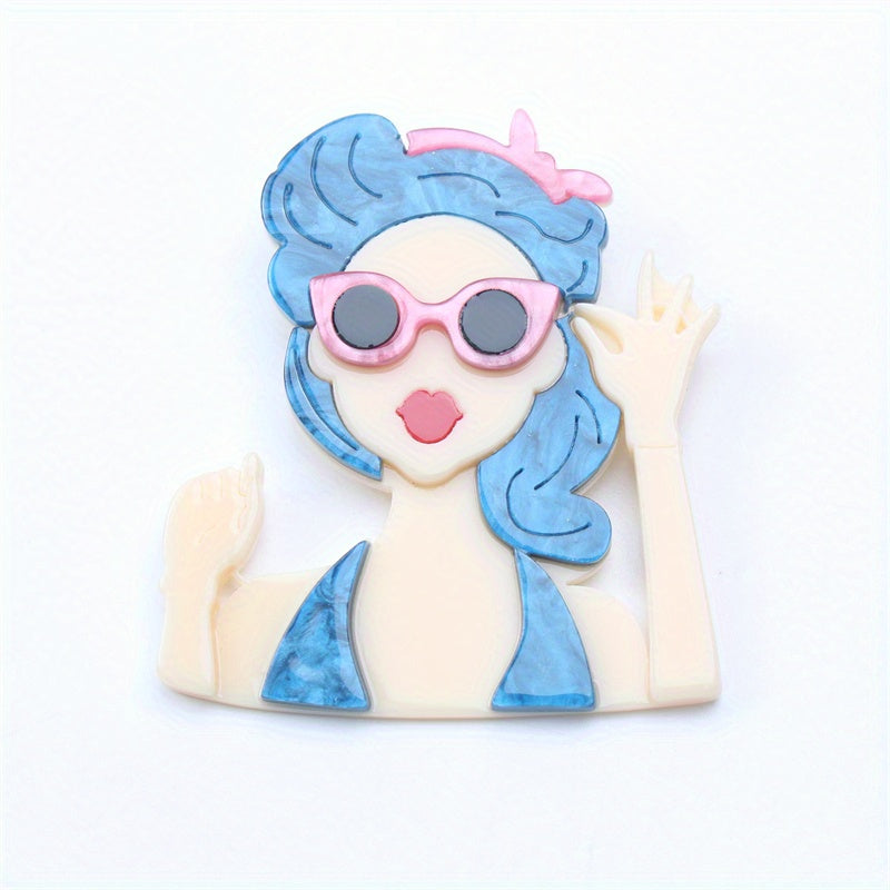 Dopamine Girl Brooch Summer Beauty Acrylic Irregular Shape Gift for Her
