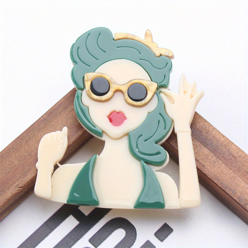 Dopamine Girl Brooch Summer Beauty Acrylic Irregular Shape Gift for Her